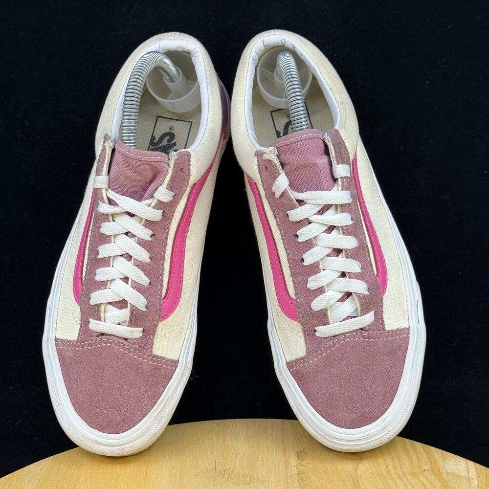 Vans Old Skool Shoes Women’s Size 8.5 White Pink Canvas Low Lace Up Skate - Picture 8 of 10
